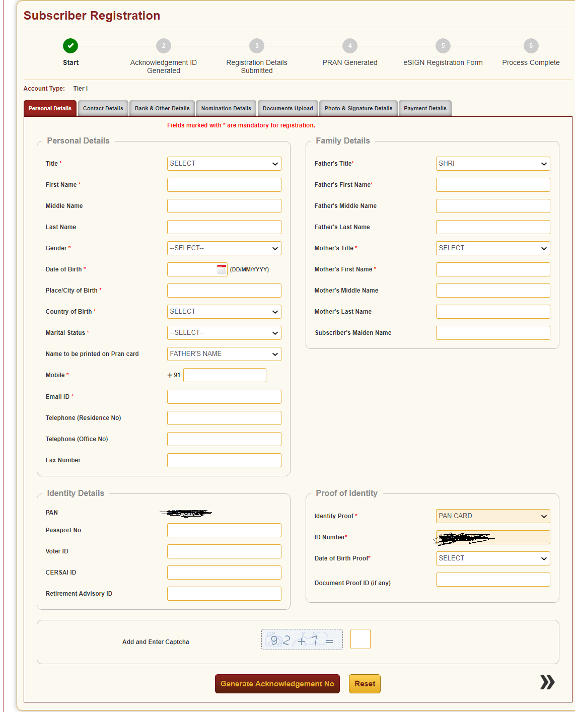 NPS Account registration Online